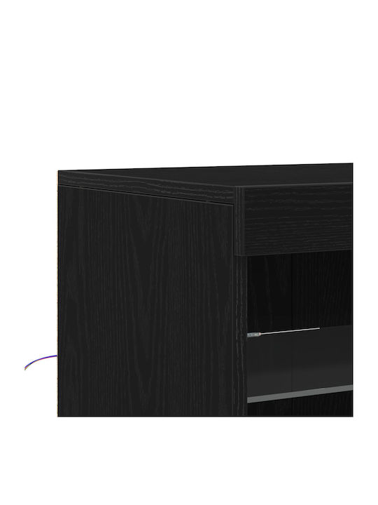 Floor-standing Living Room Display Cabinet made of Particleboard with Glass & Lighting Black Oak 60.5x37x100cm