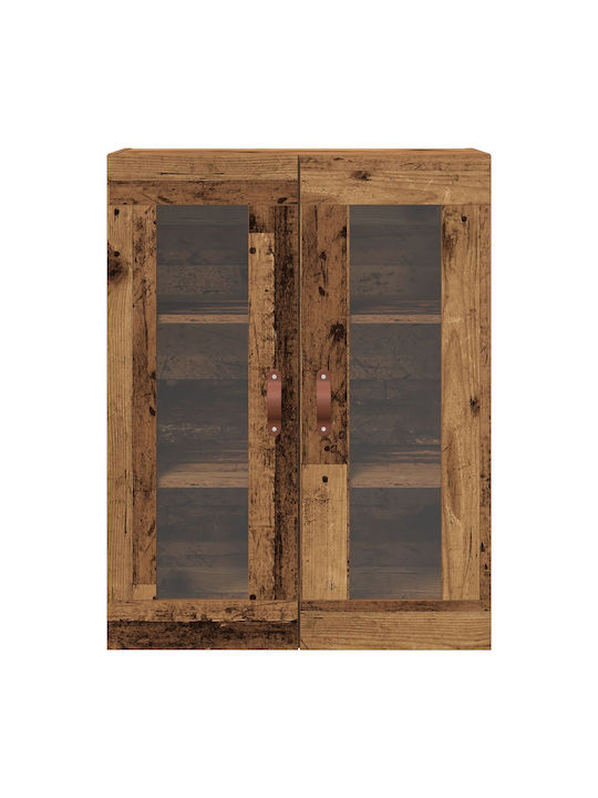 Wand Wohnzimmer Vitrine aus Spanplatte mit Glas Old Wood 69.5x34x90cm