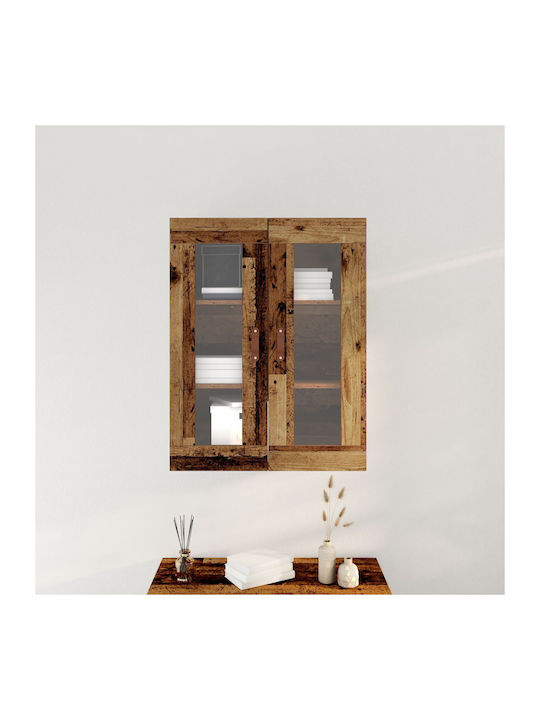 Wand Wohnzimmer Vitrine aus Spanplatte mit Glas Old Wood 69.5x34x90cm