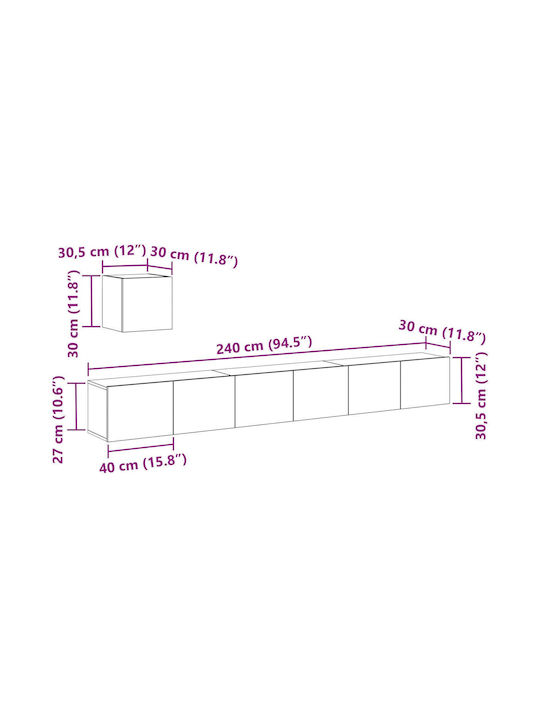 Wohnzimmer TV-Einheit Black Oak L80xB30xH30cm