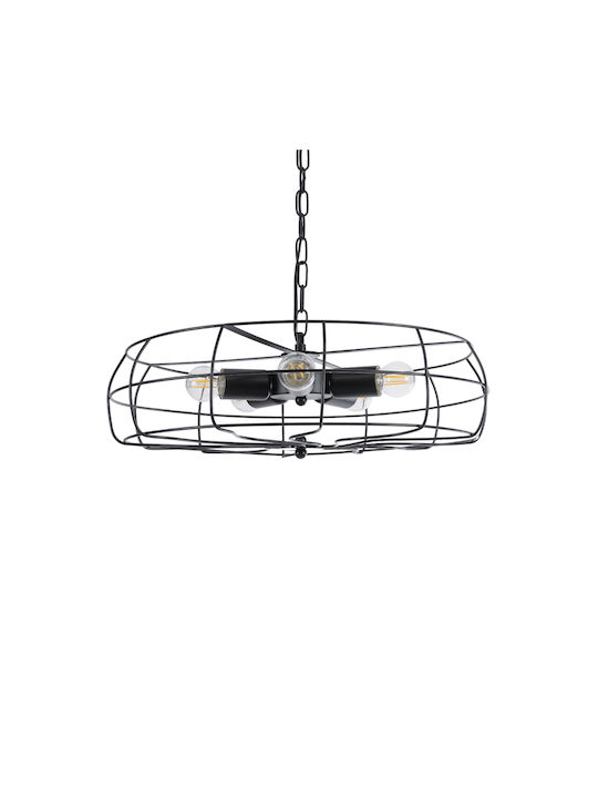 GloboStar Helix Висящо Осветително Тяло Черен Мрежа за 5 Крушки E27 48x48x12см.