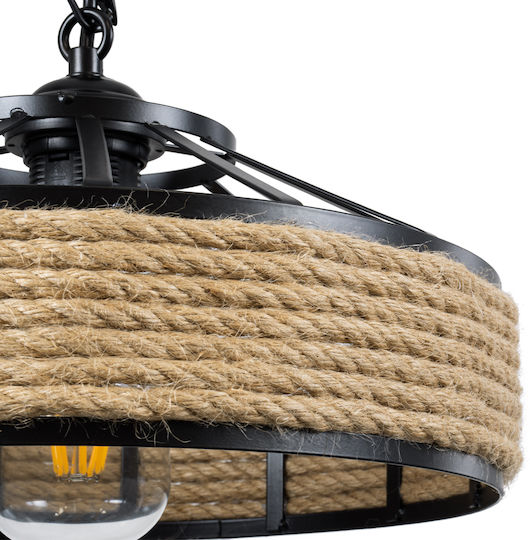 GloboStar Poli Brown Ceiling Light with Rope for E27 Socket 31x31x14cm