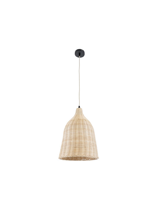 GloboStar Bahamas Light Wood Pendant Light Beige Bell with Socket E27 30cm