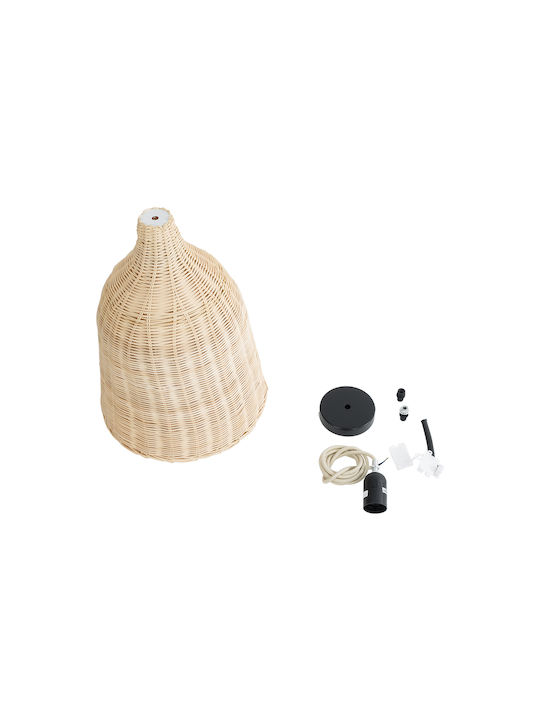 GloboStar Bahamas Light Wood Pendant Light Beige Bell with Socket E27 30cm