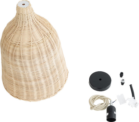 GloboStar Bahamas Light Wood Висящо Таванно Осветително Тяло Бежова Камбанка с Цокъл E27 30x30x40см