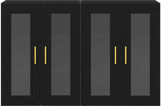 Wall Living Room Display Cabinet made of Particleboard with Glass Black Oak 139x34x90cm