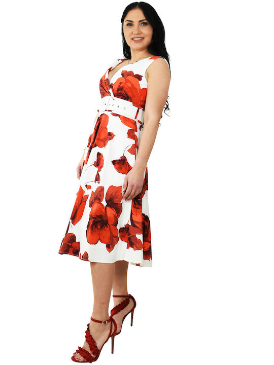 Summer Midi Dress for Wedding - Christening Red