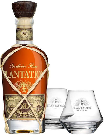 Ром Plantation X.O 20-та годишнина 700 мл Опаковка 2 чаши Подаръчен комплект