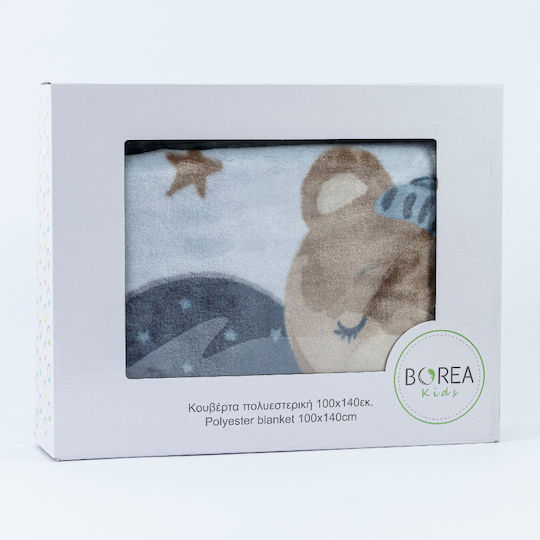 Borea Одеяло Детско легло Sleeping Bear Велур Син Blue 100x140см.