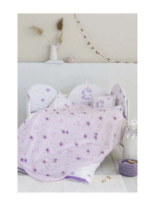 Nima Blanket Cot Magical Unicorn Velvet Lilac Lilac 110x140cm
