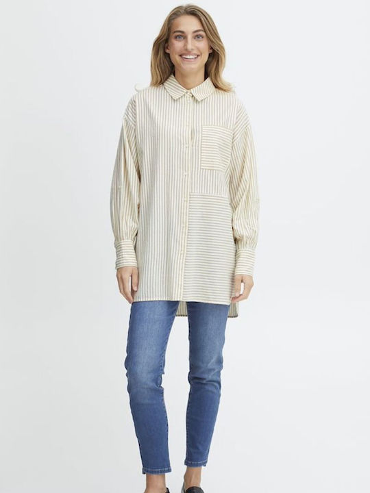 Women's Striped Long Sleeve Shirt Beige Light