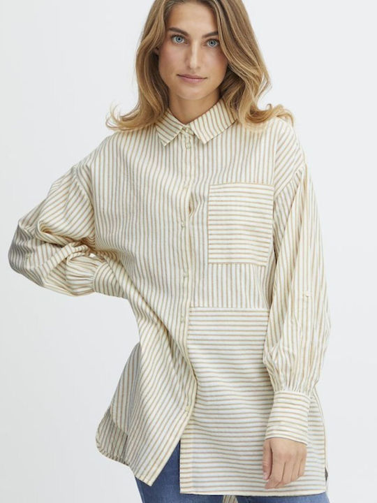 Women's Striped Long Sleeve Shirt Beige Light