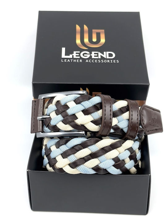 Men's Belt Leather Knitted Blue