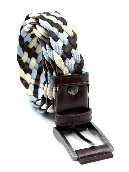 Men's Belt Leather Knitted Blue
