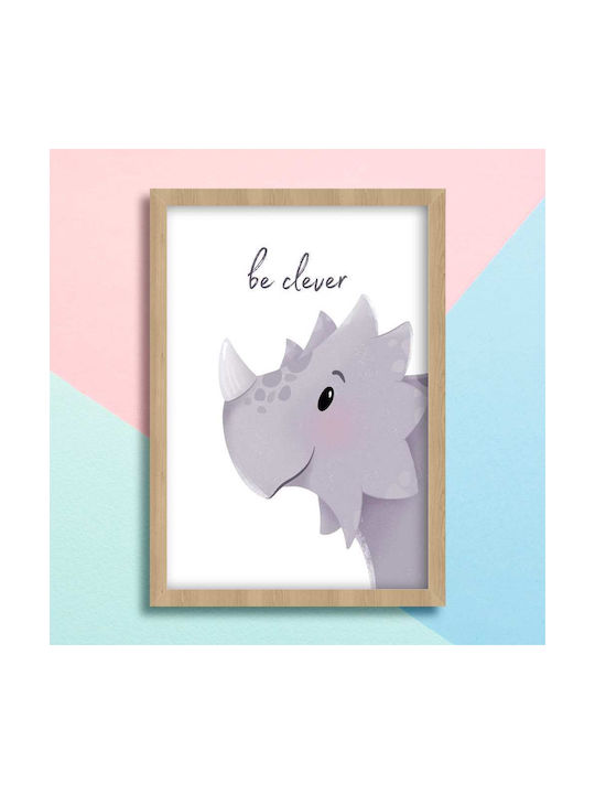 Kids Framed Wall Painting With Dinosaur Be Clever 30x40cm
