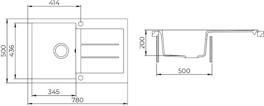 Tesa SQT101 Eingebauter Küchenspüle aus Flüssigem Granit M78xB50cm Graue