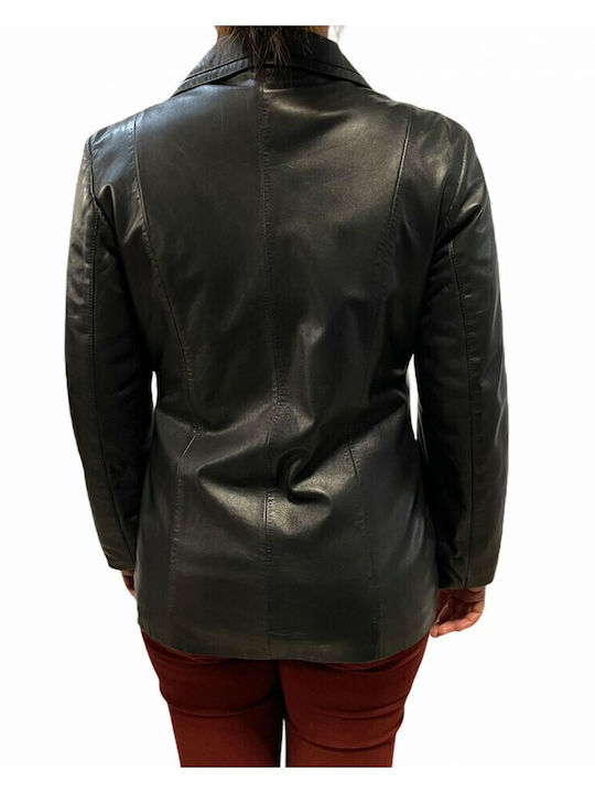 MARKOS LEATHER Women's Leather Waisted Blazer Black