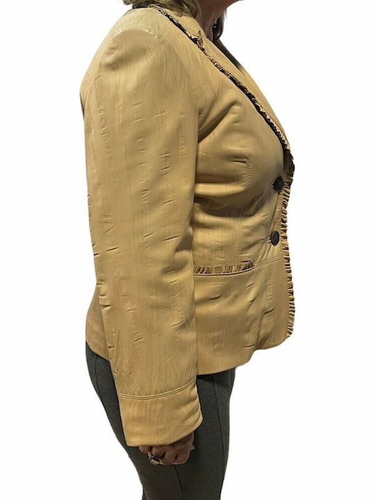 MARKOS LEATHER Damen Leder Mittellang Blazer Taba