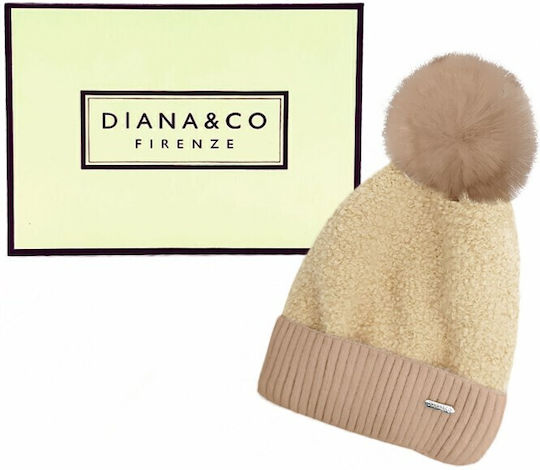 Pom Pom Beanie Frauen Beanie Gestrickt in Beige Farbe
