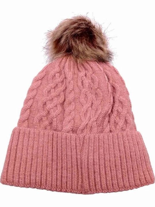Pom Pom Beanie Frauen Beanie mit Strickmuster in Rosa Farbe