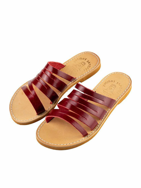 Leather Women's Flat Sandals in Red Color