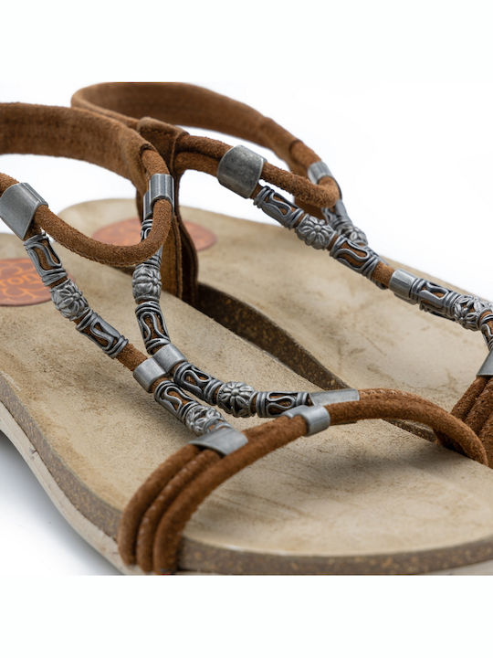 Leather Women's Flat Sandals in Brown Color