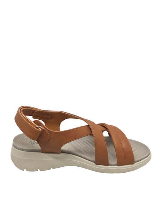 Flache Sandalen für Damen Anatomisch mit Riemen in Tabac Braun Farbe