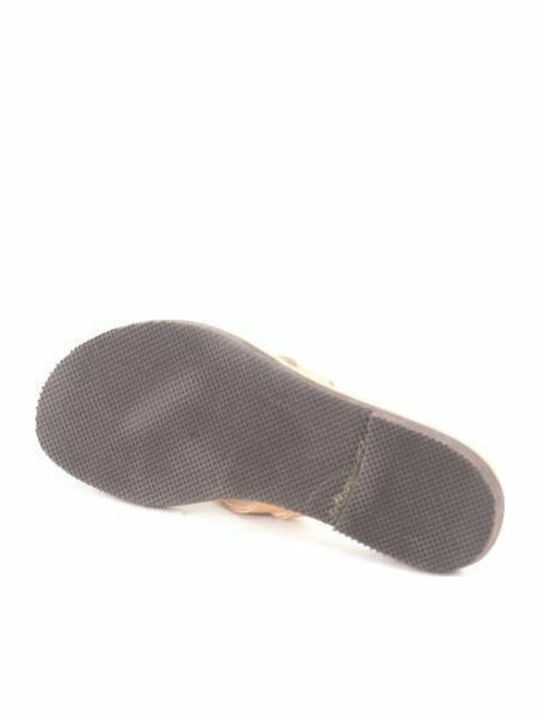 Leather Women's Flat Sandals in Beige Color