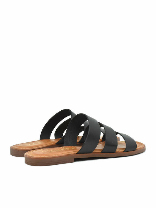 Leather Women's Flat Sandals in Black Color