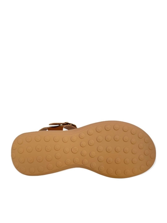Leder Flache Sandalen für Damen Anatomisch mit Riemen in Gold Farbe