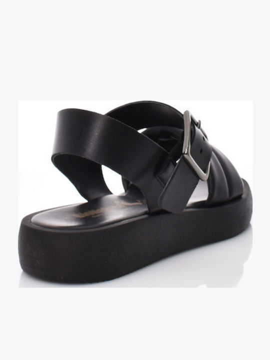 Δερμάτινα Γυναικεία Σανδάλια Flatforms Μαύρα