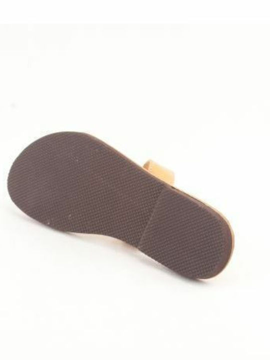 Leder Flache Sandalen für Damen in Beige Farbe