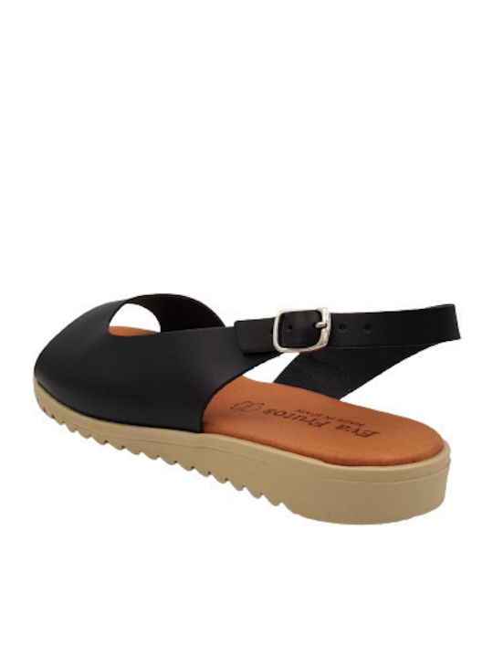 Leder Flache Sandalen für Damen mit Riemen in Schwarz Farbe