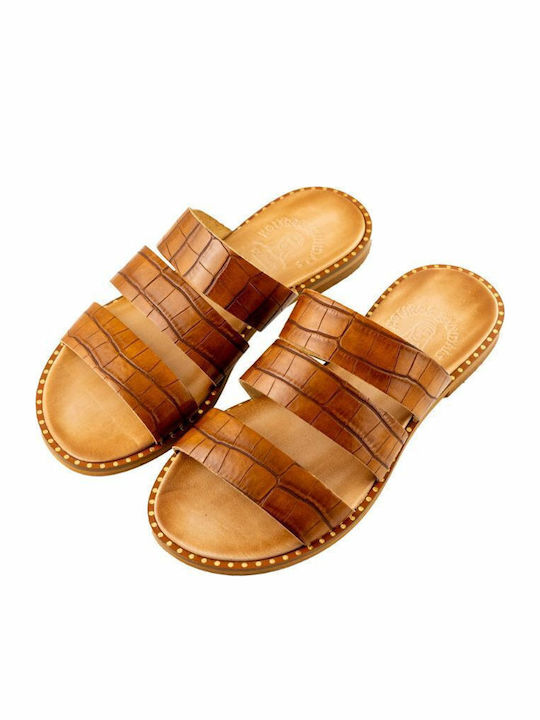 Leather Women's Flat Sandals in Brown Color