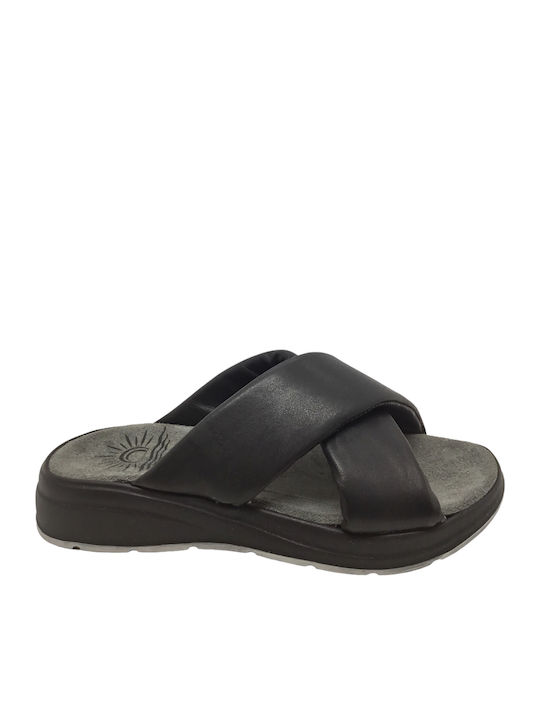 Leather Women's Flat Sandals Anatomic in Black Color