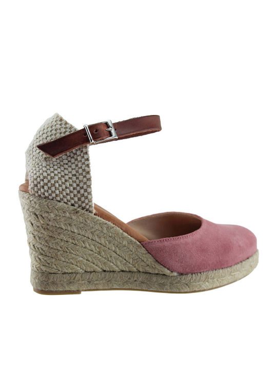 Women's Leather Platform Espadrilles Pink