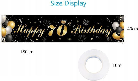 Banner pentru a 70-a aniversare 18cm X 40cm negru-auriu