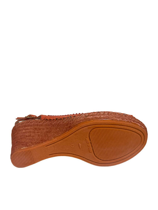 Women's Leather Platform Espadrilles Orange