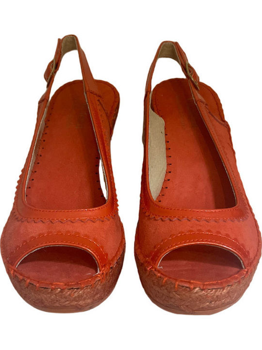 Women's Leather Platform Espadrilles Orange