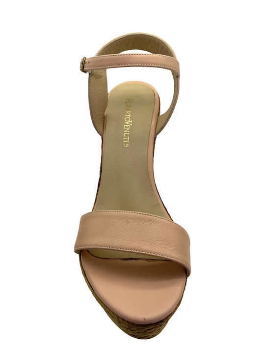 Women's Leather Platform Shoes Beige