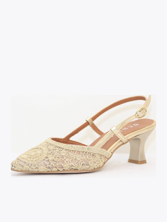 Leather Gold Medium Heels