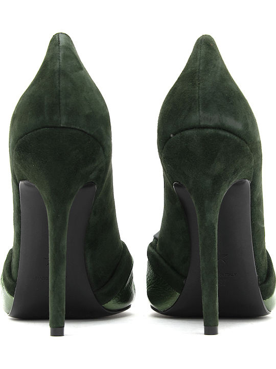 Leather Green Heels High Heel Pumps Women