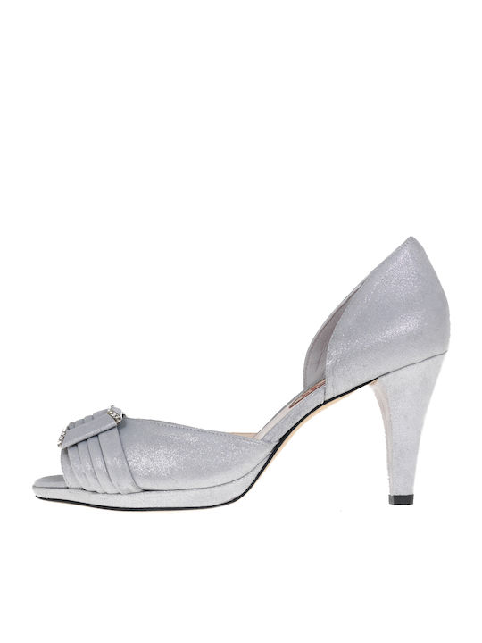 Leder Peeptoe Pumps Silber