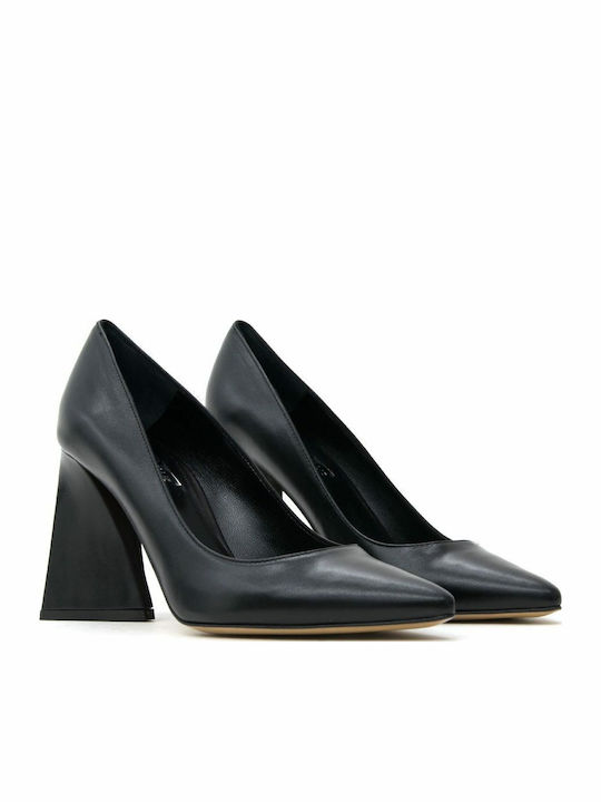 Leder Pumps mit Chunky hohem Absatz Schwarz