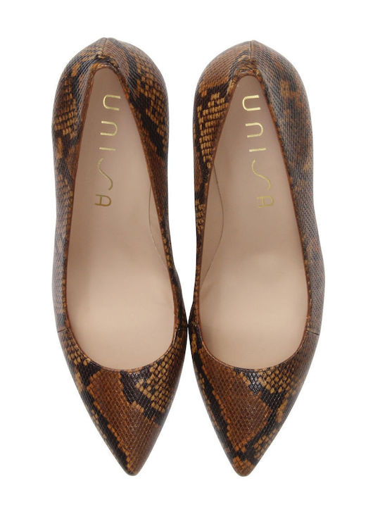 Leather Pointed Toe Brown Heels Animal Print