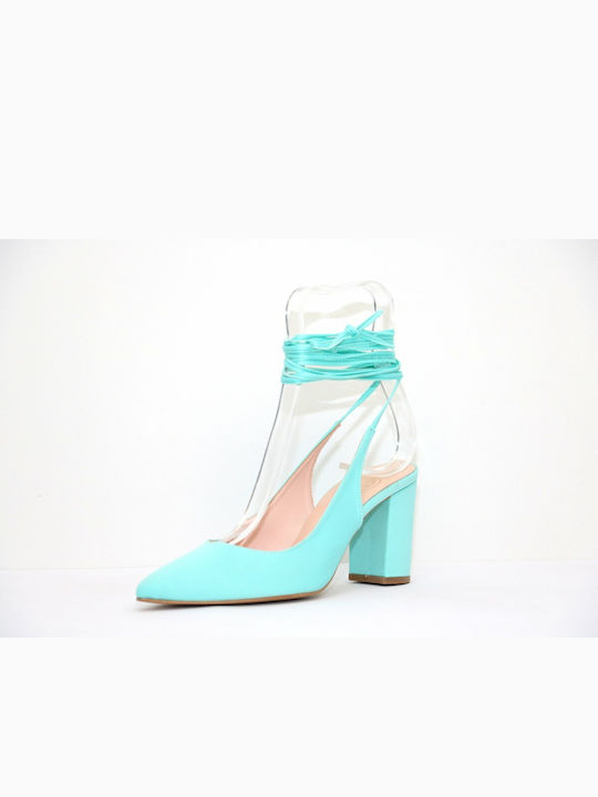 Leather Turquoise Medium Heels with Strap