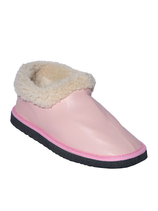-women's Closed Leather Women's Slippers Pink