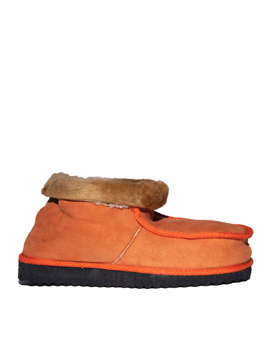 -leather Closed Leather Women's Slippers Orange
