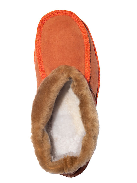 -leather Closed Leather Women's Slippers Orange