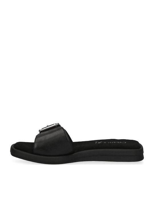 Leather Women's Flat Sandals Flatforms in Black Color